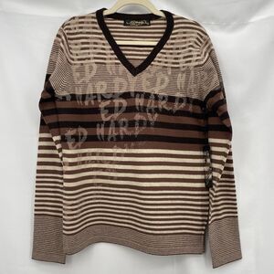 Ed Hardy by Christian Audigier Size M Wool‎ Blend Pullover Sweater V-Neck Unisex